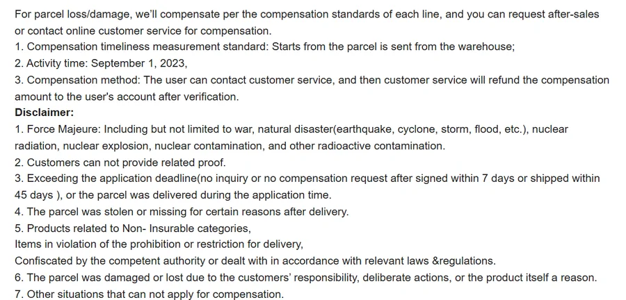 Oopbuy Insurance and Compensation article with claim deadlines and exclusions