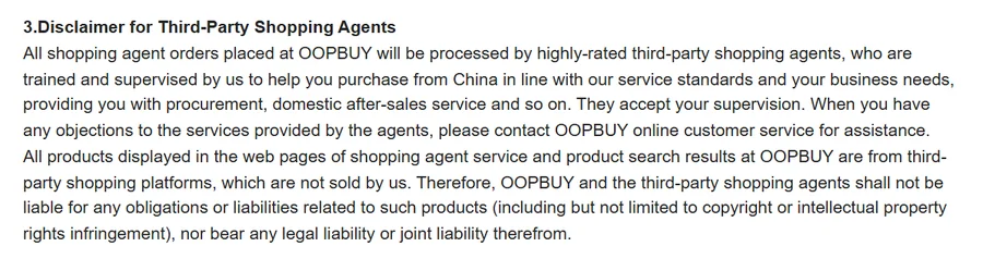 Disclaimer for Third-Party Shopping Agents on the Purchasing Instructions page