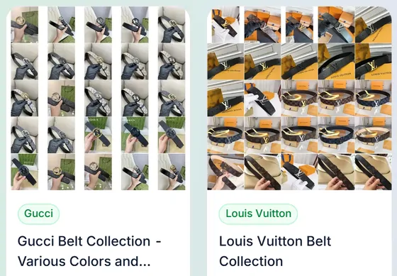 Belts: two product cards from the catalogue category page