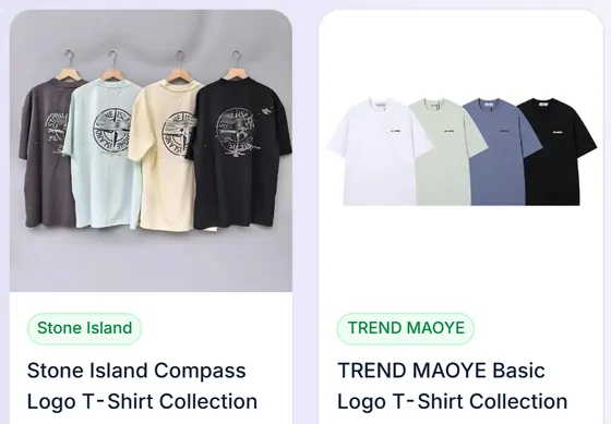 Tees: two product cards from the catalogue category page