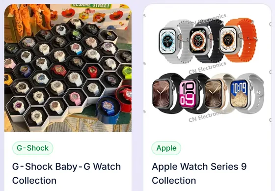 Watches: two product cards from the catalogue category page